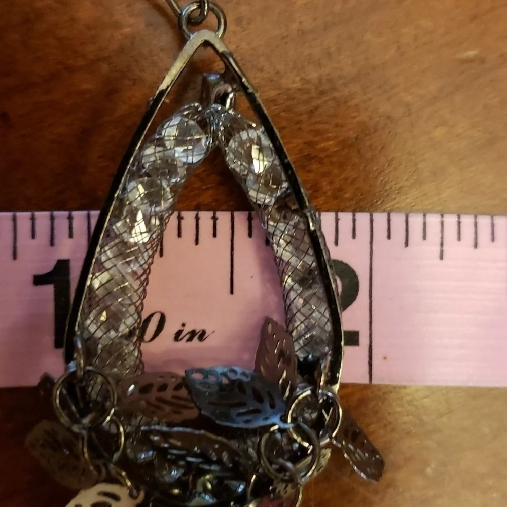 RHINESTONE Hoop Earrings Very Unusual Unique Pewter Color Hook EUC